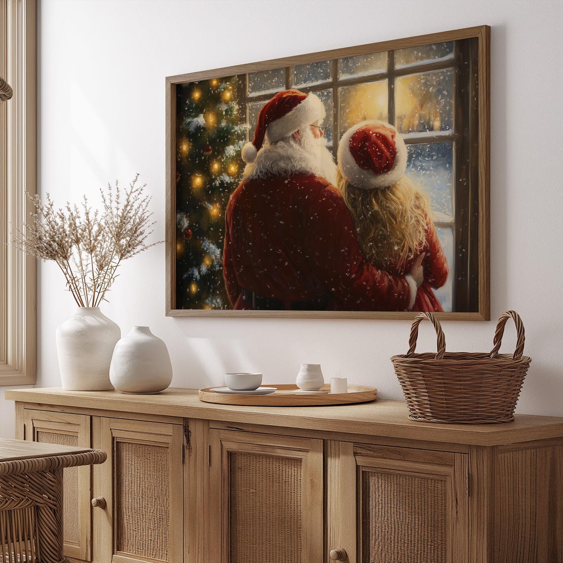 Mr Mrs Claus Snowy Window Christmas Tree Cozy Evening Poster - Image 4