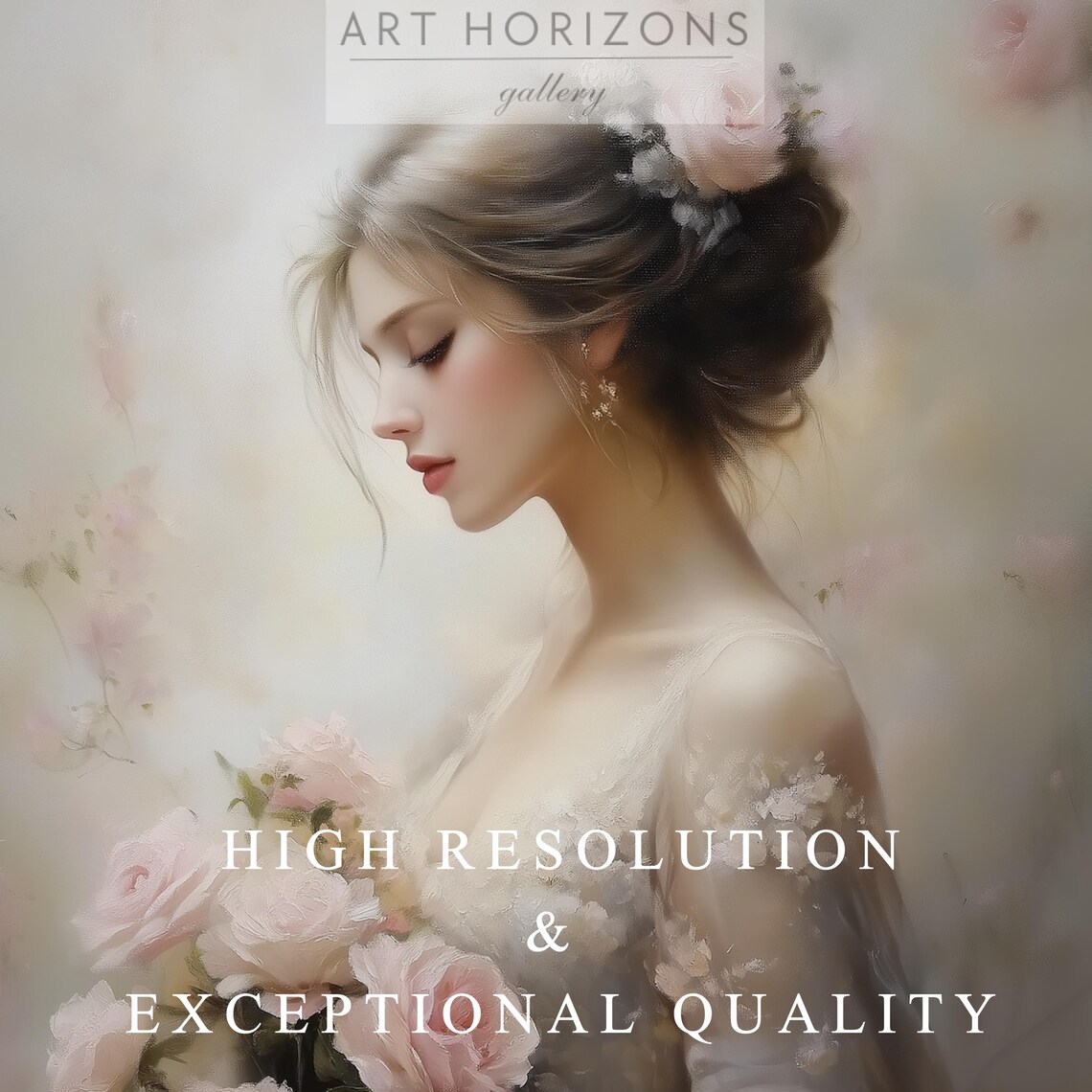 Romantic Woman Holding Pink Roses Soft Portrait In Blush Tones Poster - Image 3