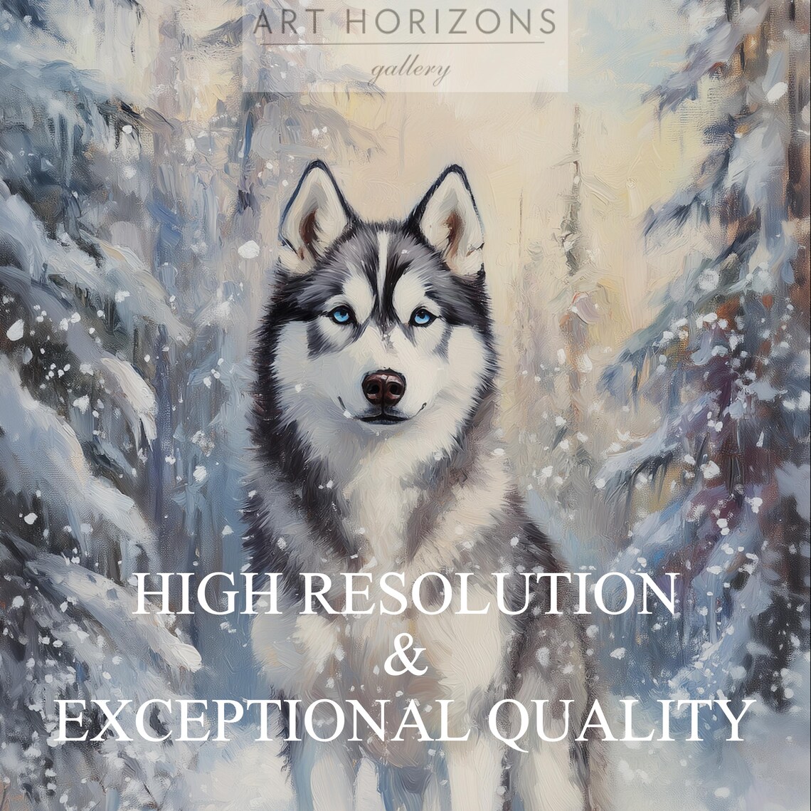 Husky Dog in Snowy Forest Winter Oil Painting Animal Portrait Poster - Image 3