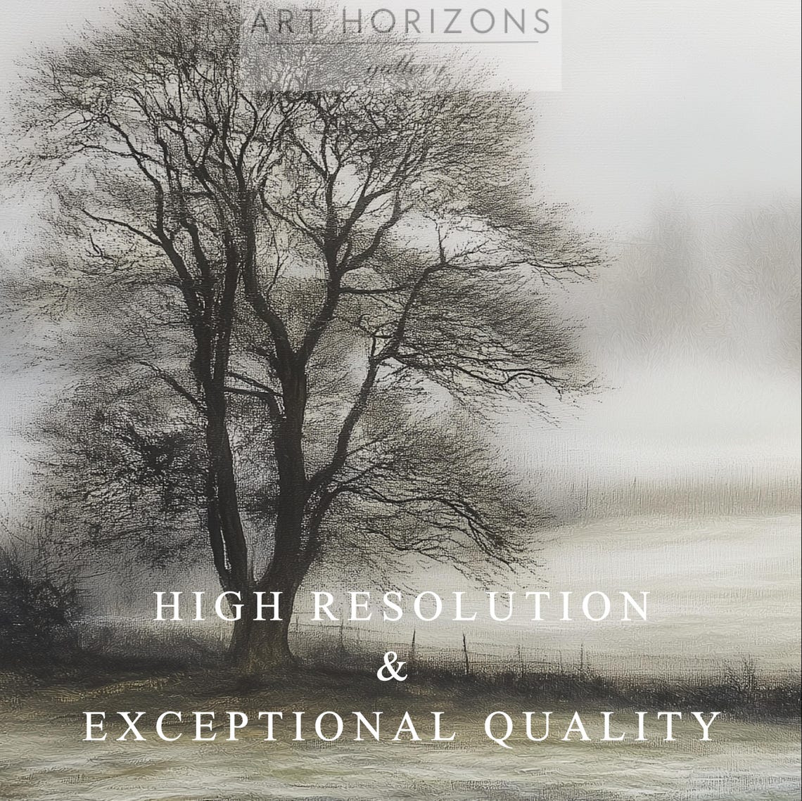 Misty Winter Field Fence Bare Trees Neutral Farmhouse Wall Art Poster - Image 3