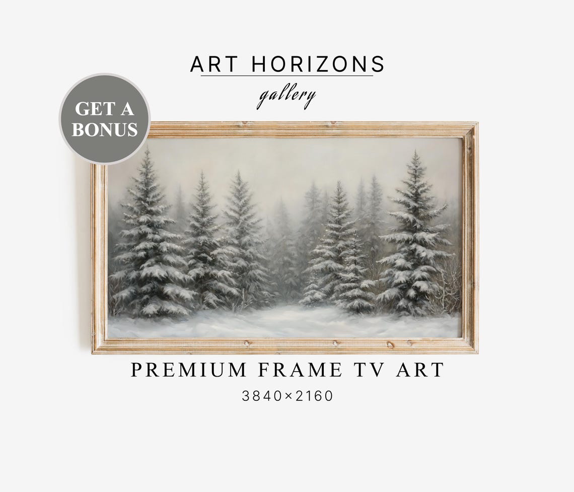 Snowy Pine Forest Mist Muted Gray Winter Trees Landscape Poster