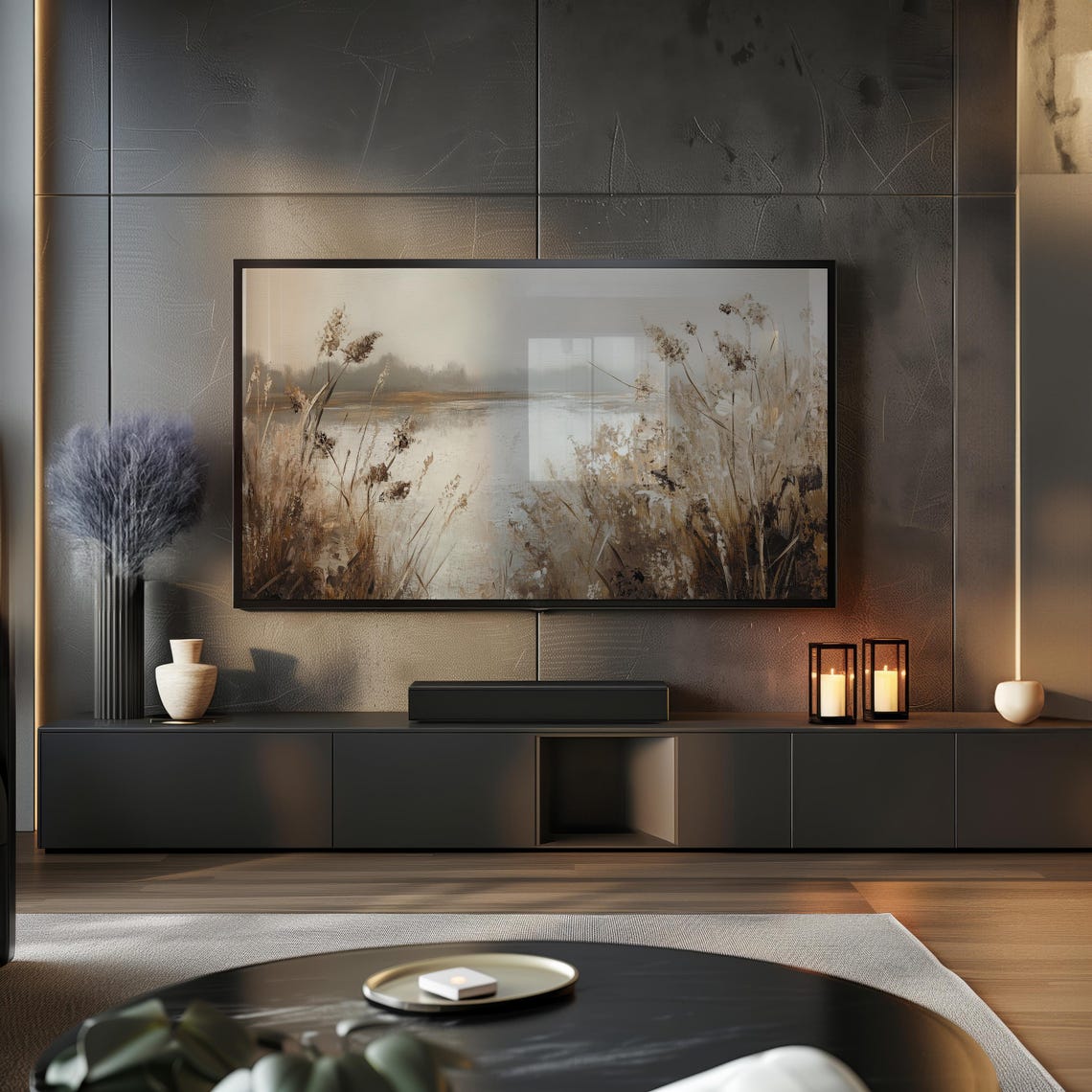 Misty Reeds Lakeshore Beige Abstract Vintage Neutral Landscape Poster - Image 5