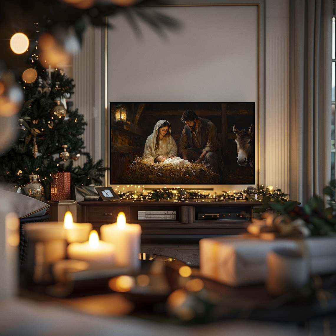 Vintage Nativity Scene Christmas Art Print - Image 2