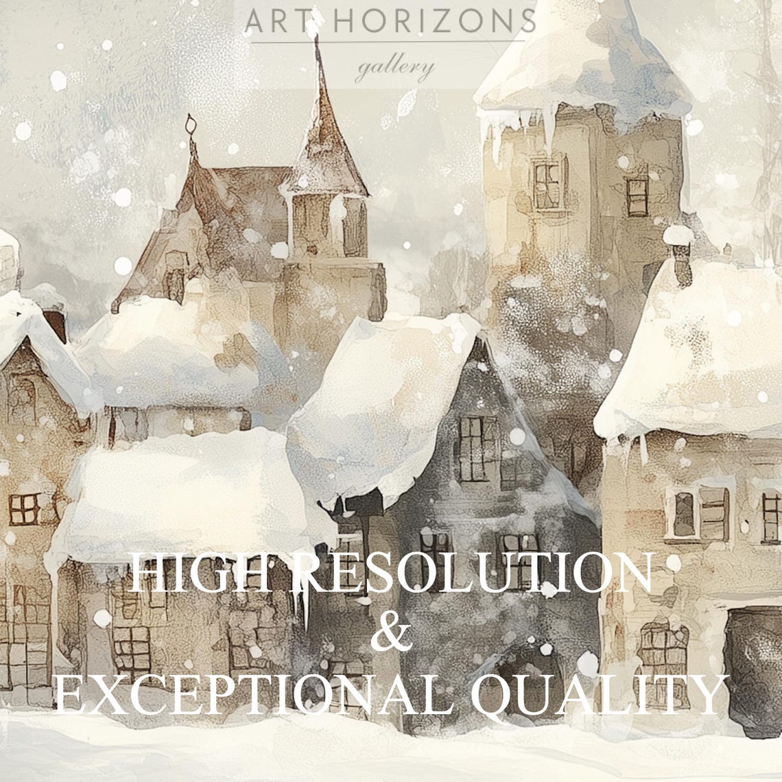 European Old Town Snowy Rooftops Winter Watercolor Frame TV Art Print - Image 3