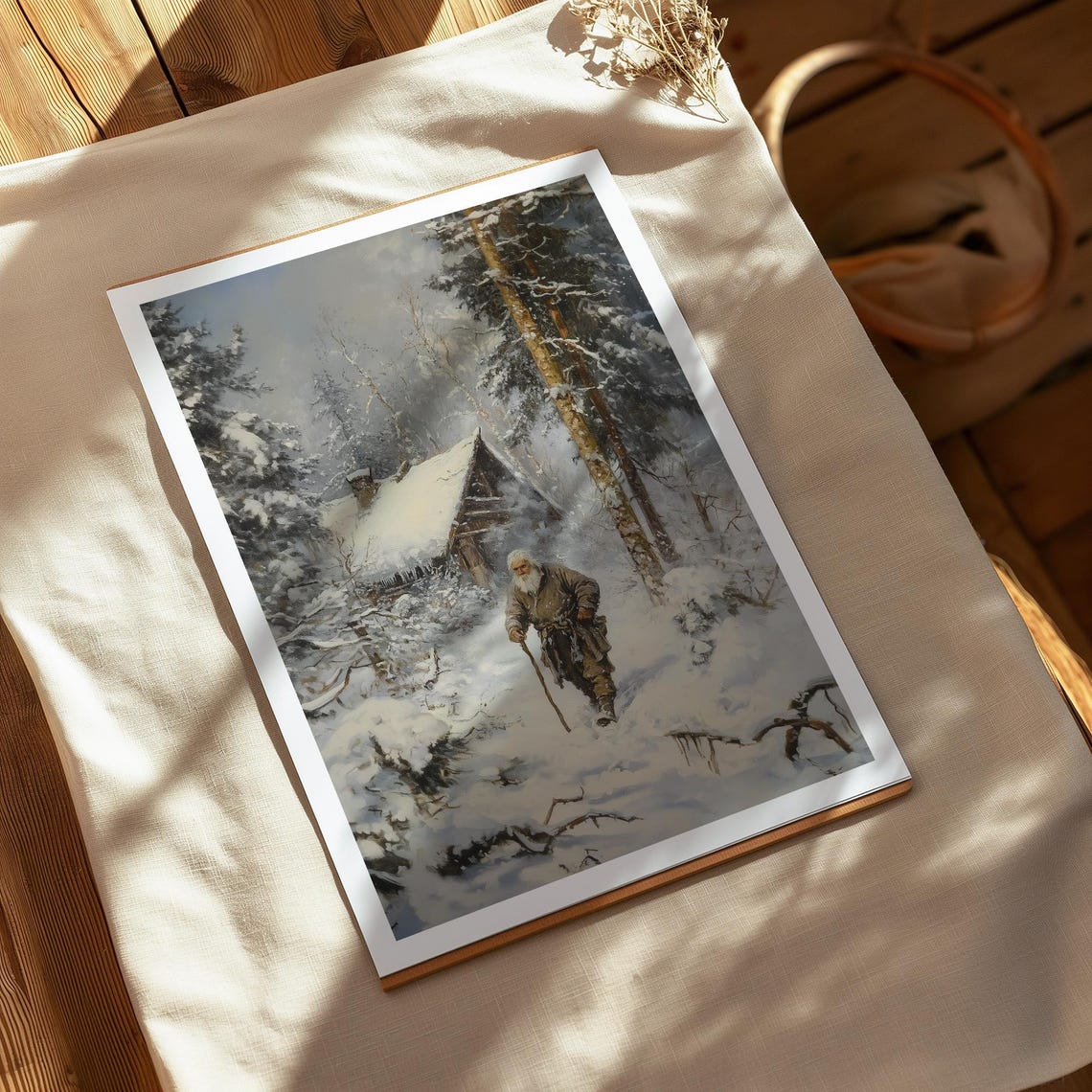 Old Man Winter Snowy Forest Path Vintage Victorian Oil Painting Poster - Image 4