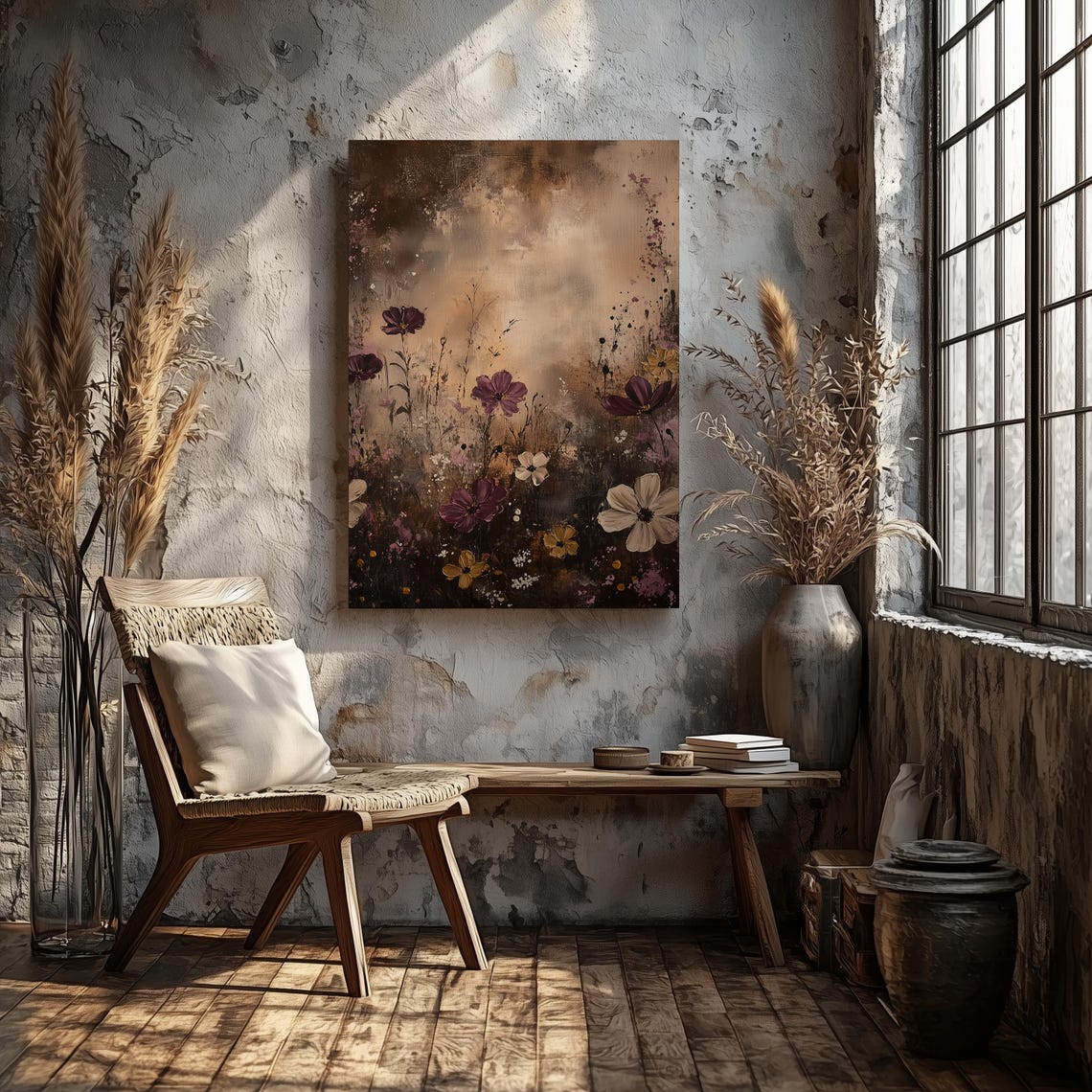 Dark Abstract Floral With Plum And White Blooms Bronze Glow Art Poster - Image 3