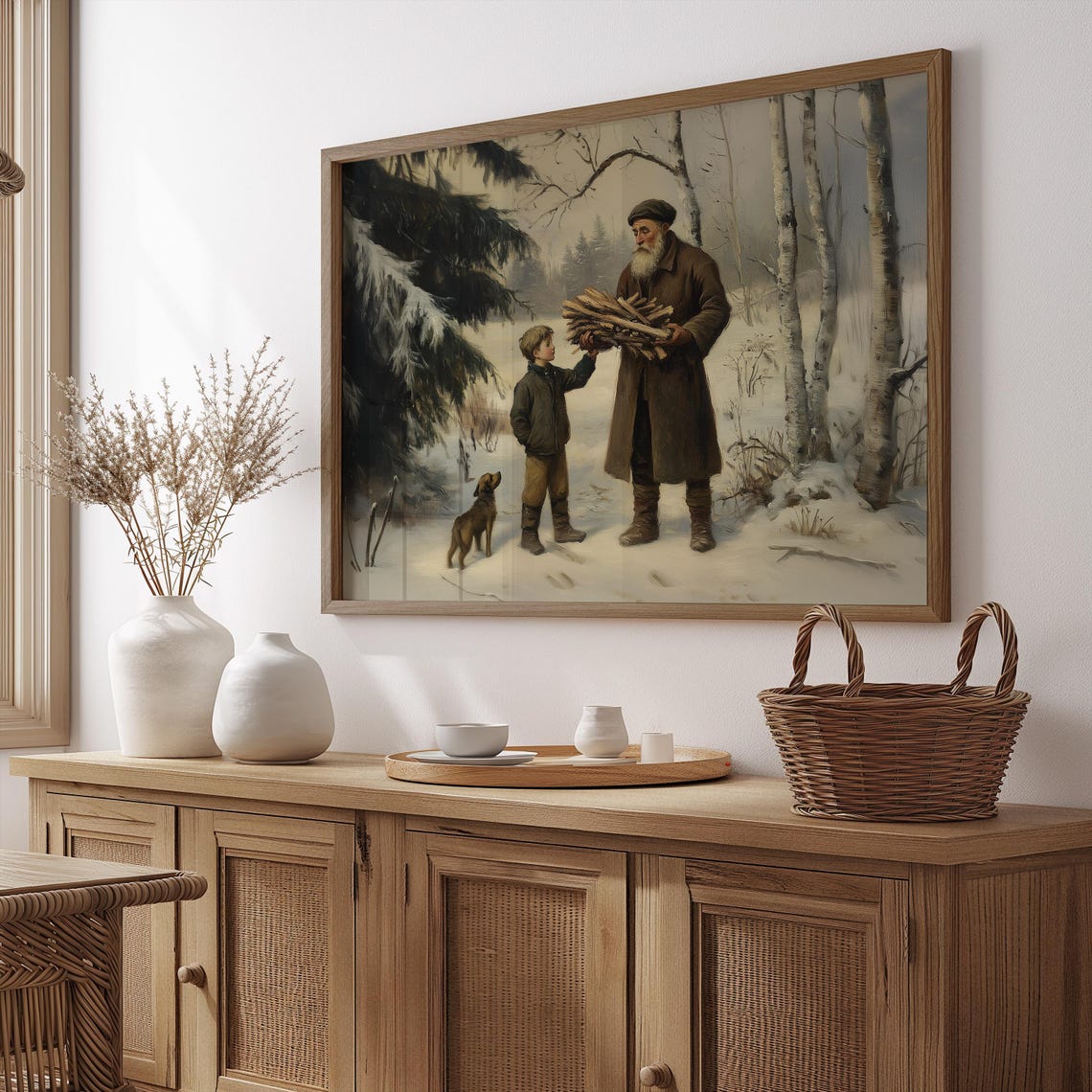 Antique Family Country Oil Painting Christmas Winter Rustic Wall Art Holiday Decor Vintage Victorian Farmhouse A303 - Image 2