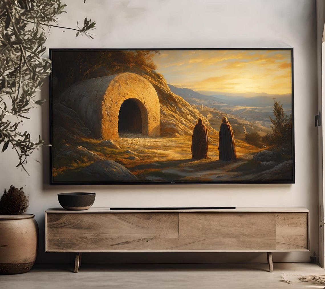 Empty Tomb Easter Morning Sunrise Women Religious Christian Art Poster - Image 2
