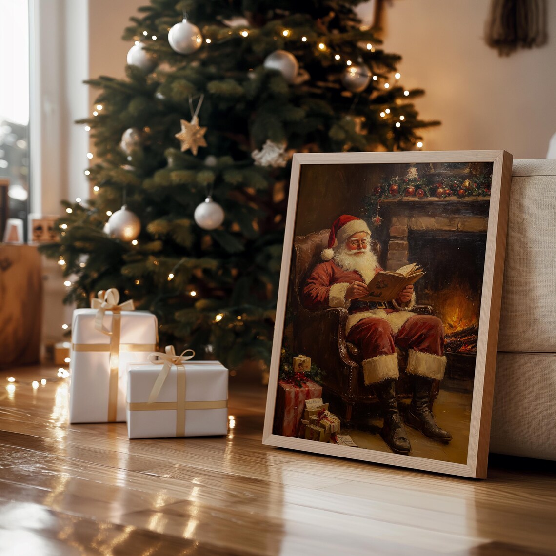 Vintage Christmas Print Santa Oil Painting Winter Wall Art Santa Claus Print Farmhouse Christmas Decor A9 - Image 2