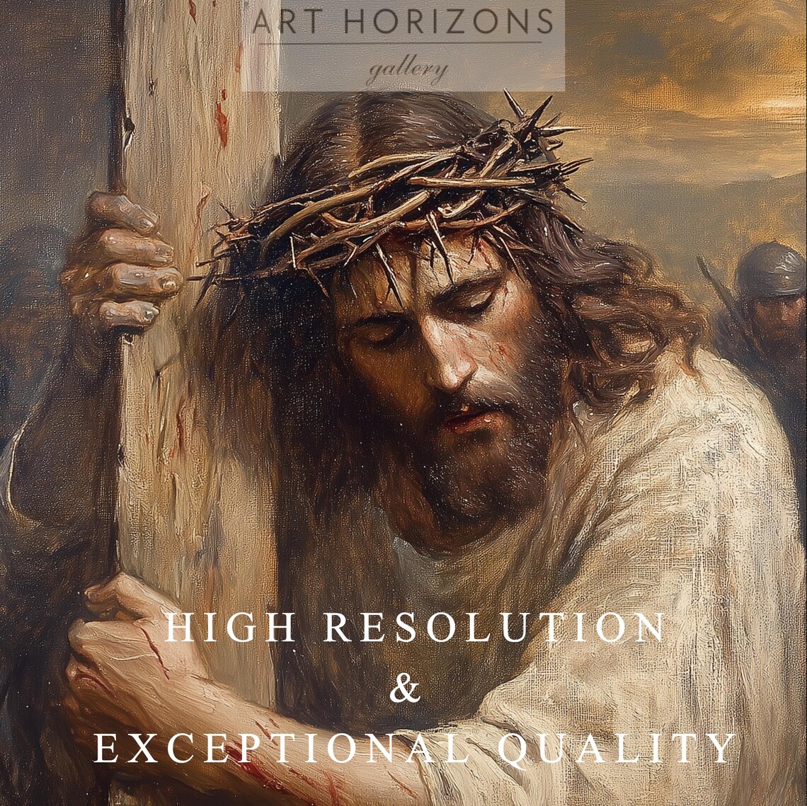 Jesus Christ Carrying Cross Calvary Crown Thorns Easter Christian Art Poster - Image 3