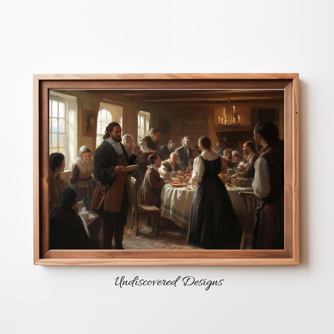 Colonial Thanksgiving Gathering Vintage Oil Painting History Art Poster
