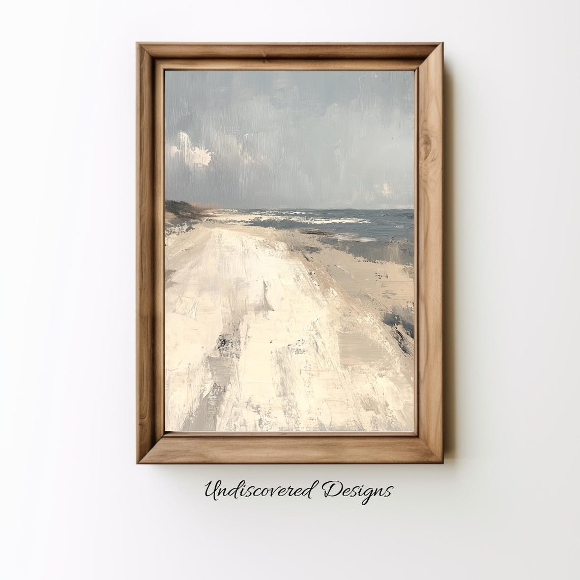 Muted Abstract Beach Landscape Soft Gray Sky Oil Painting Poster