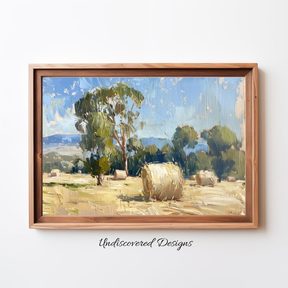 Vintage Hay Bales Field Trees Impressionist Summer Landscape Poster