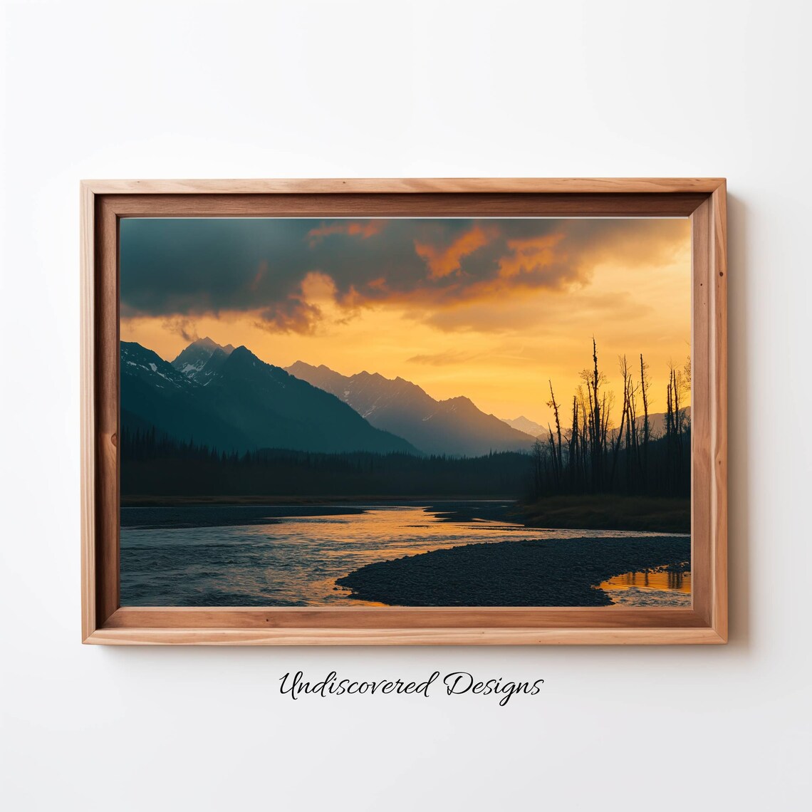 Alaska Mountain River At Sunset Golden Hour Wilderness Landscape Art Poster