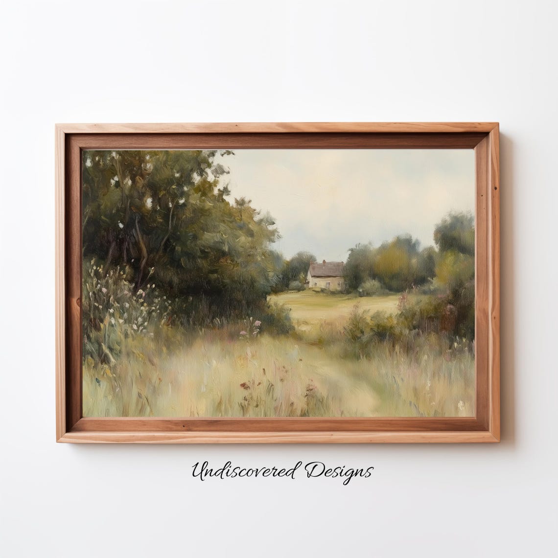 English Meadow Cottage Path Vintage Oil Painting Countryside Poster