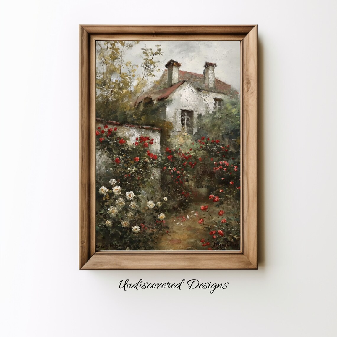 Vintage Cottage Rose Garden Red Roses English Oil Art Poster