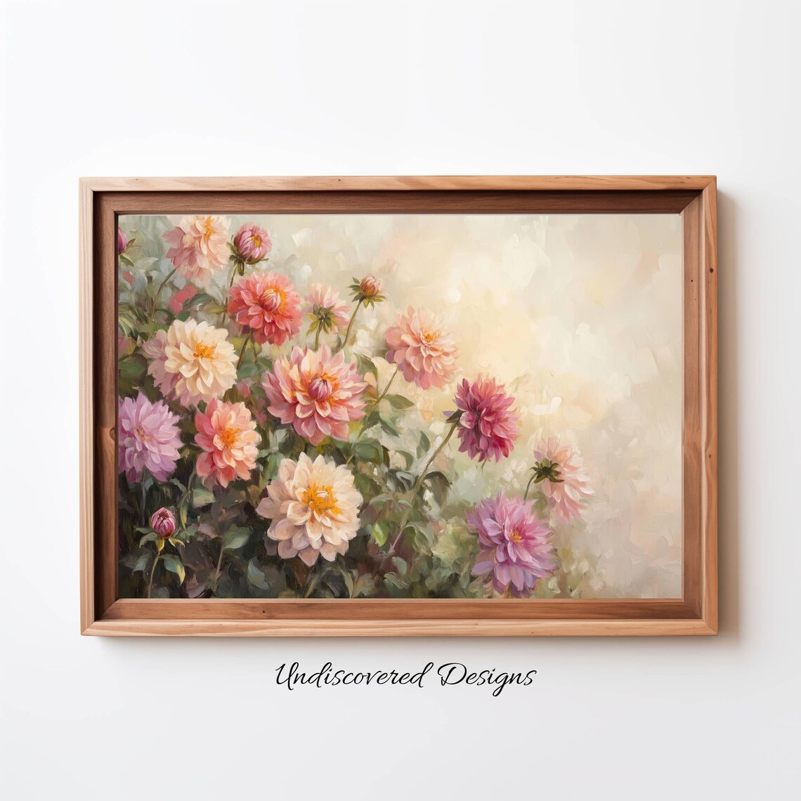 Pastel Dahlia Garden Bloom Blossoms Vintage Farmhouse Floral Wall Art