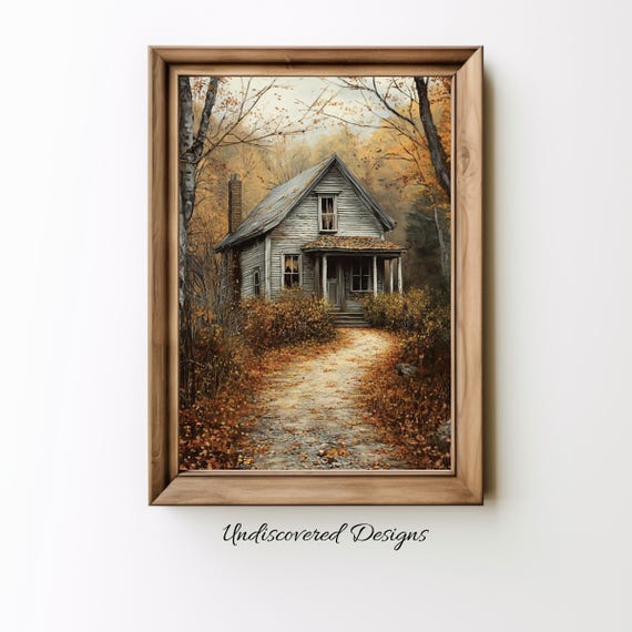 Rustic House In The Woods Spooky Halloween Art Dcor Wall Vintage Prints Oil Painting