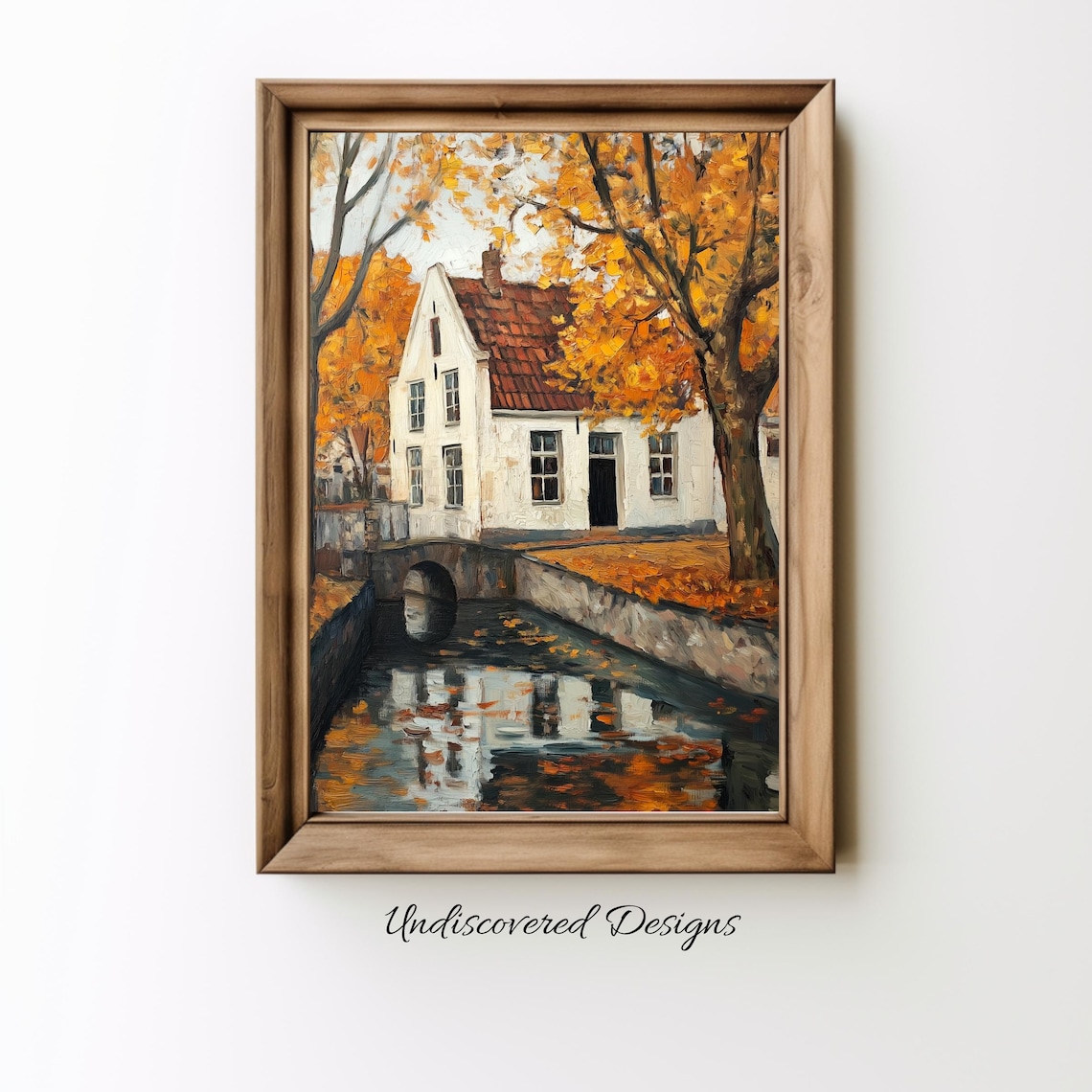 Charming Autumn Canal White Dutch House Vintage Oil Painting Poster