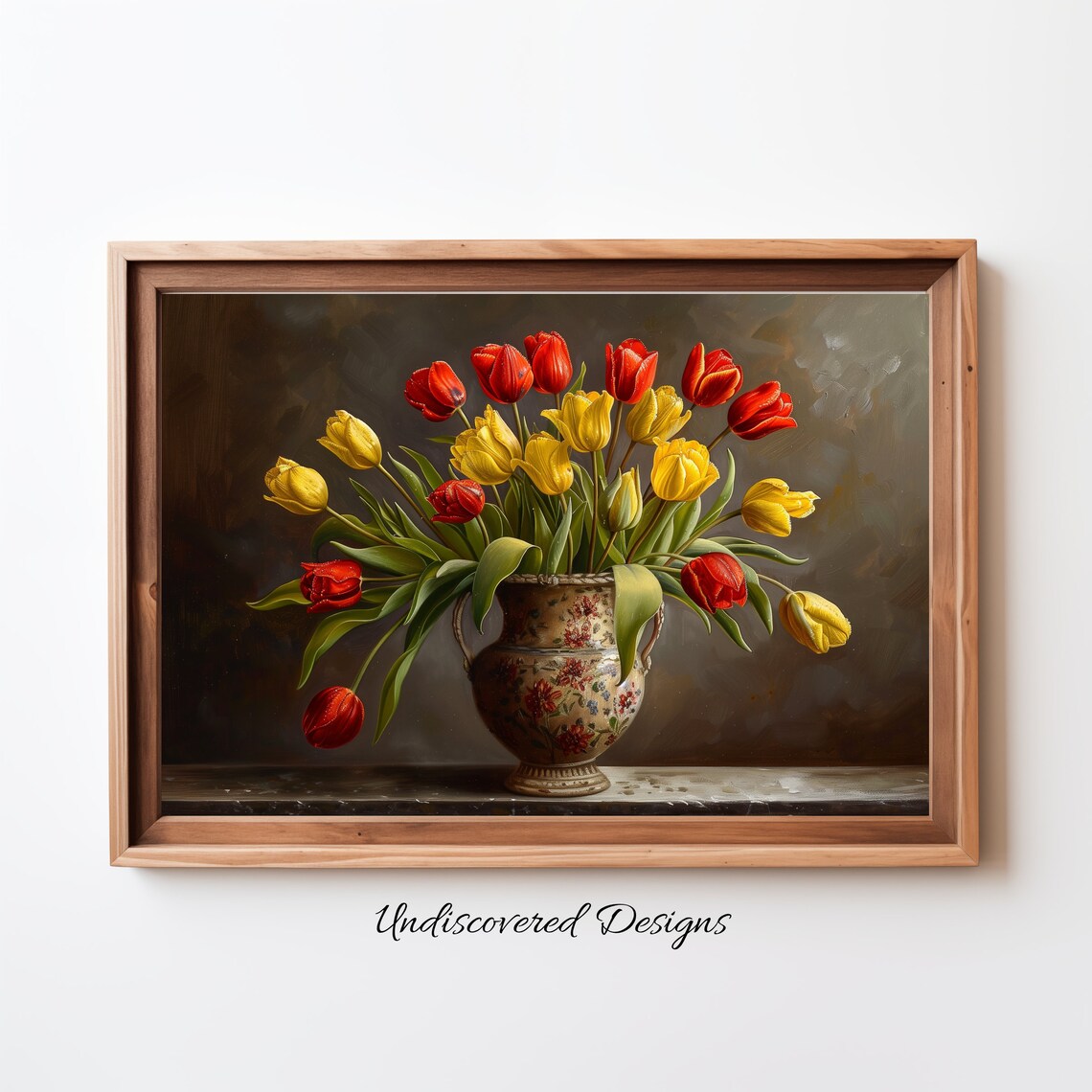 Red And Yellow Tulips Still Life Painting In Floral Vase Poster