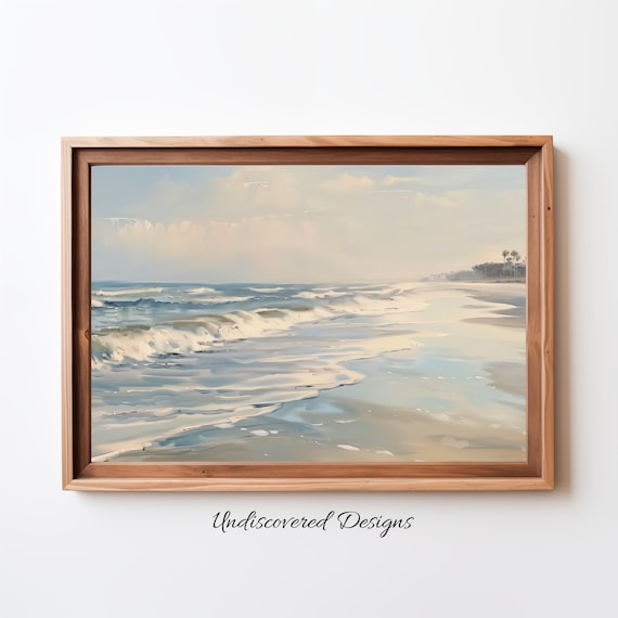 Soft Vintage Beach Waves On Calm Shoreline Classic Oil Art Poster