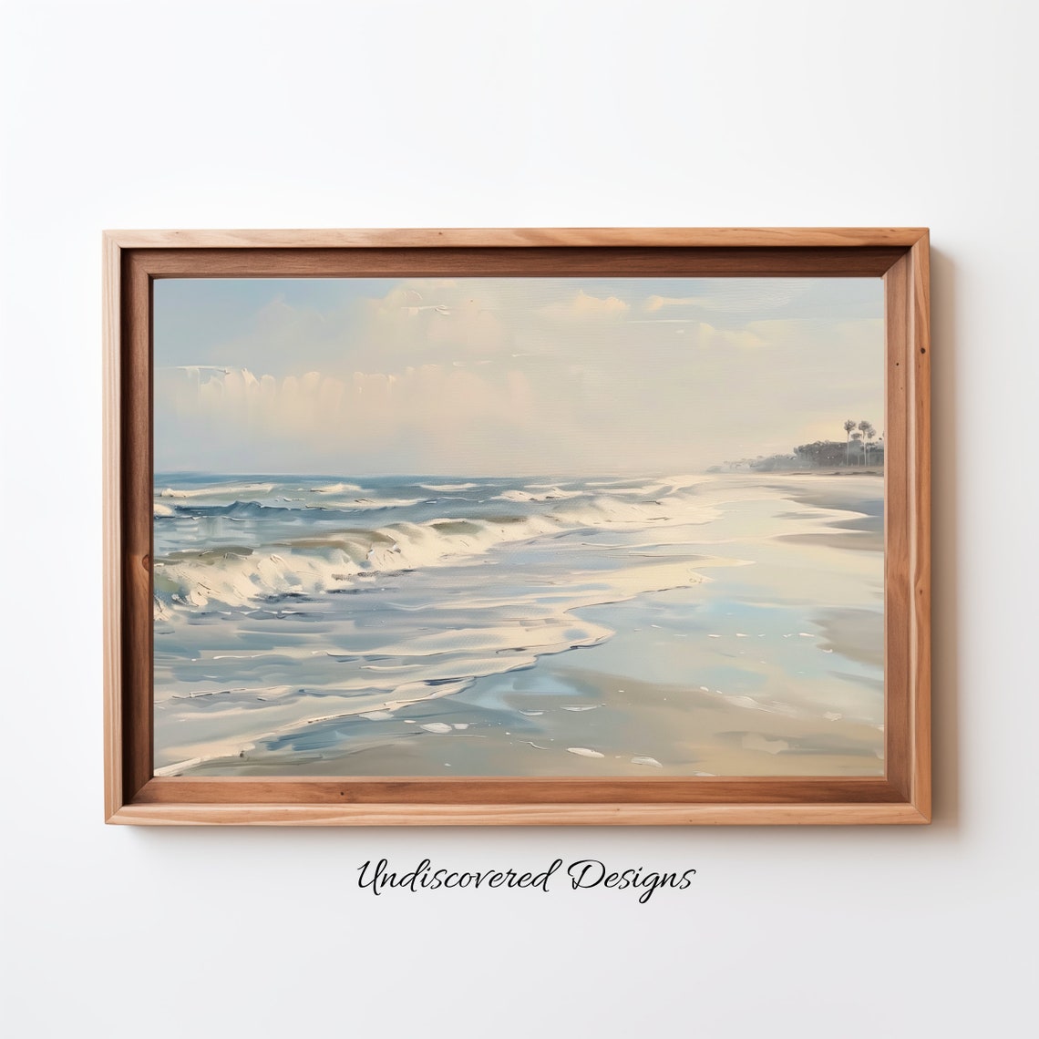 Soft Vintage Beach Waves On Calm Shoreline Classic Oil Art Poster