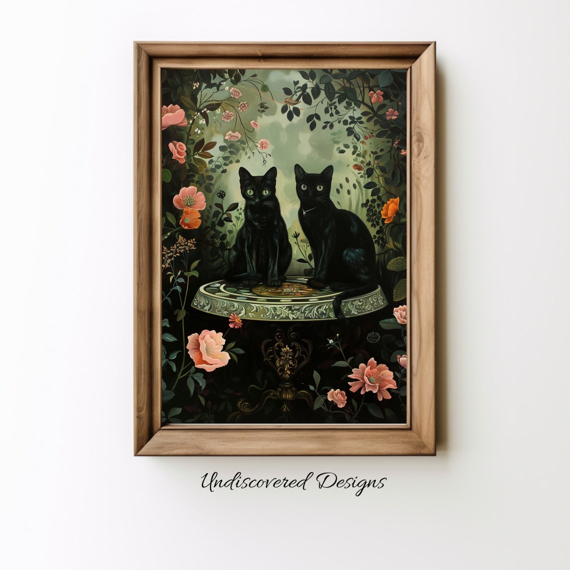 Black Cats Halloween Art Spooky Vintage Oil Painting Print