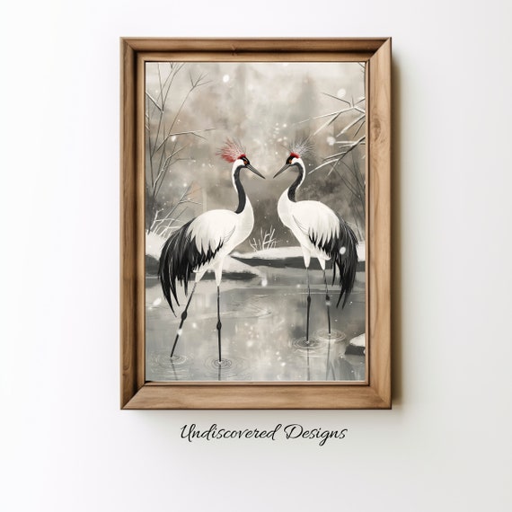 Redcrown Crane Print Vintage Gothic Bird Oil Painting
