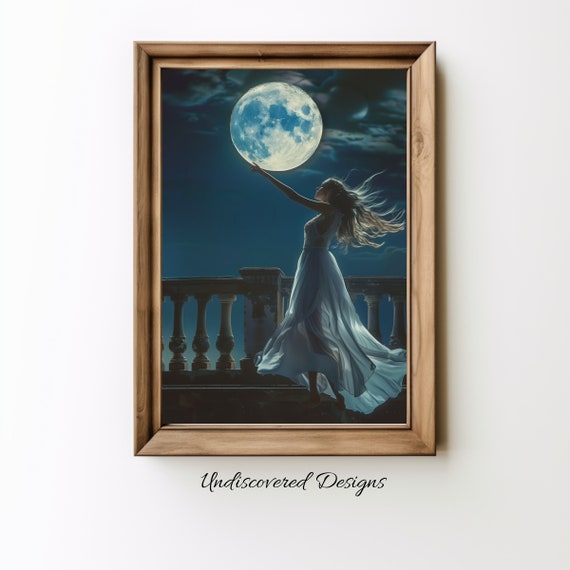 Woman Dancing With Moon Vintage Art Print Spooky Halloween Decor Prints