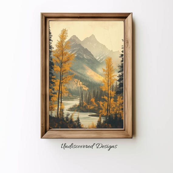 Vintage Forest And Mountains Oil Painting Art Print