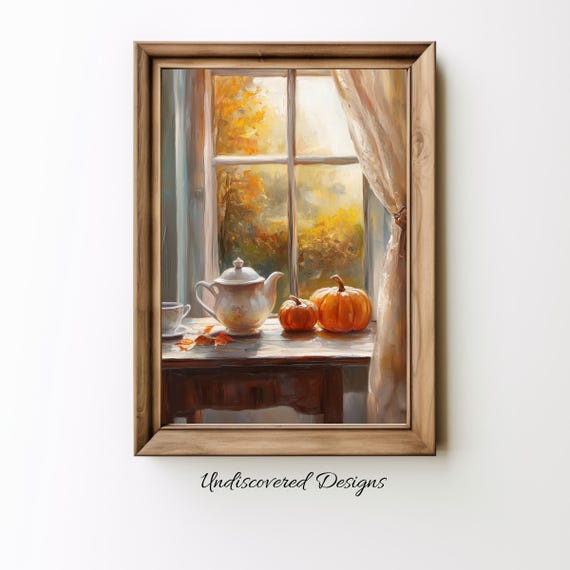 Pumpkins And Coffee Art Printout Wall Vintage Prints Print Oil Painting