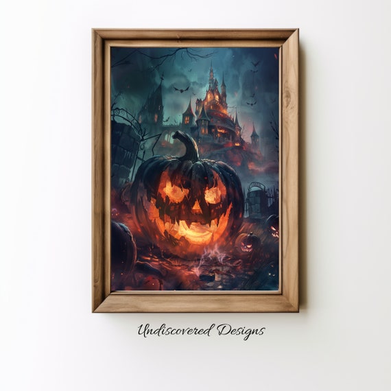Scarry Jackolantern Spooky Halloween Art Dcor Wall Vintage Prints Oil Painting