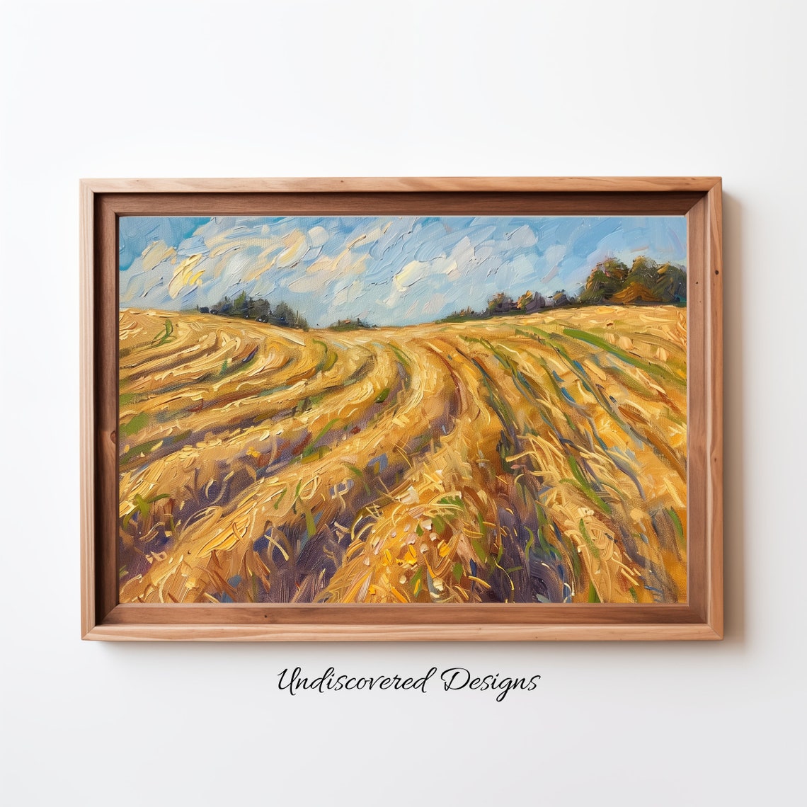 Golden Harvested Wheat Field Rows Rustic Farm Oil Painting Poster