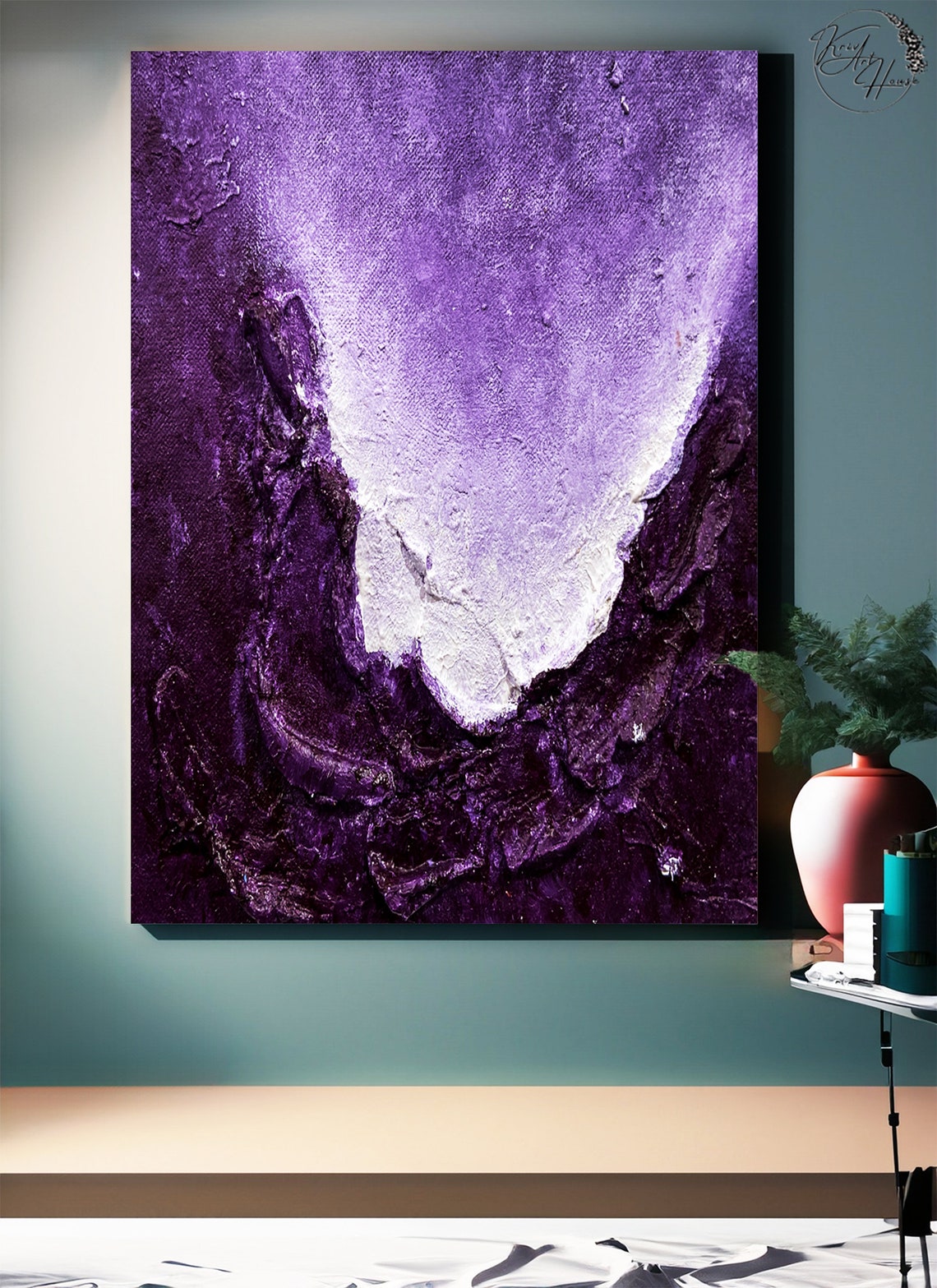 Deep Purple Lavender Textured Impasto Modern Abstract Wall Art - Image 3