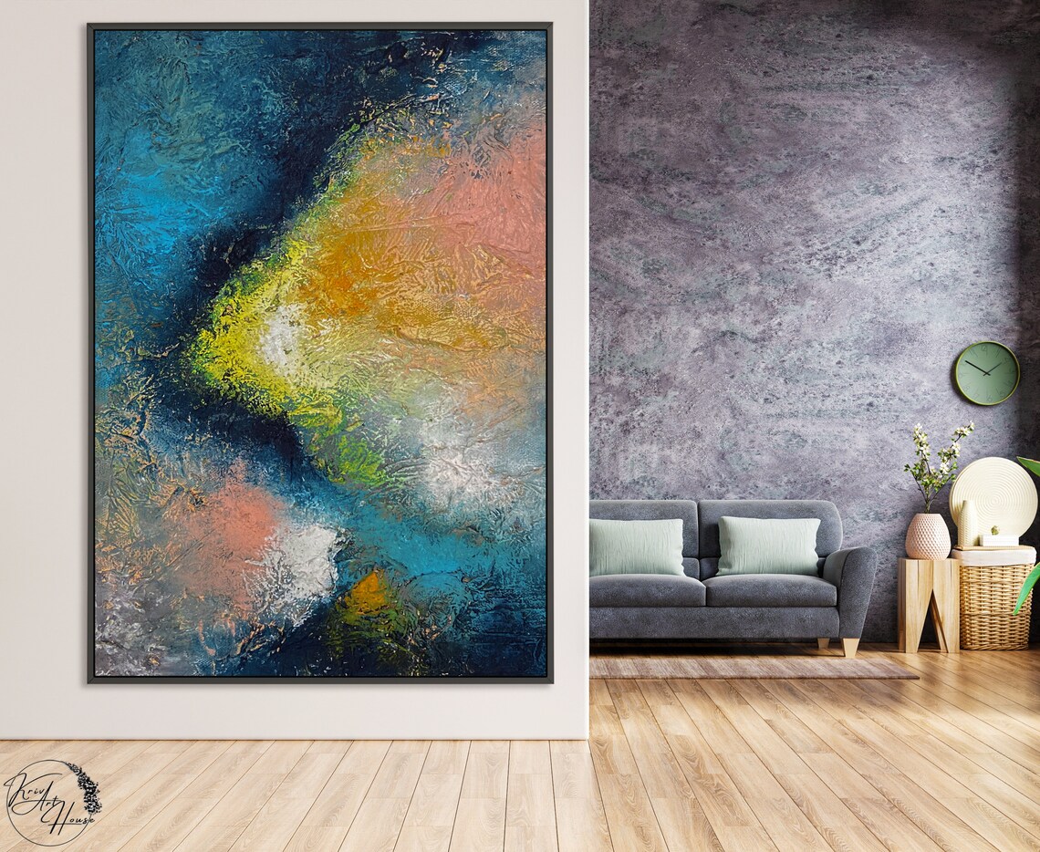 Blue Textured Abstract Painting, Oversize Wall Art - Image 4