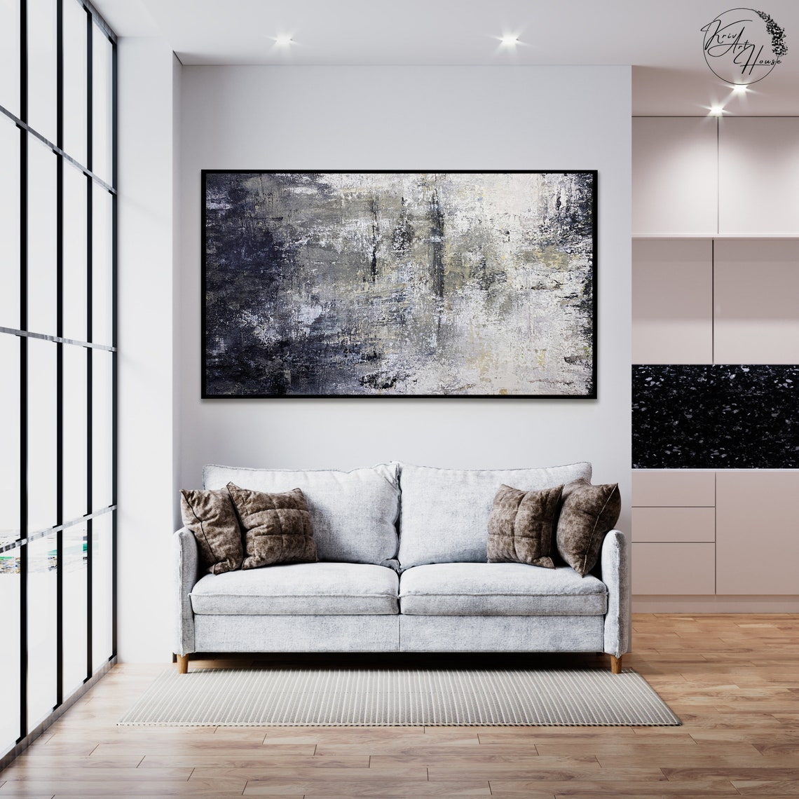 Gray White Black Monochrome Textured Abstract Horizontal Poster - Image 2