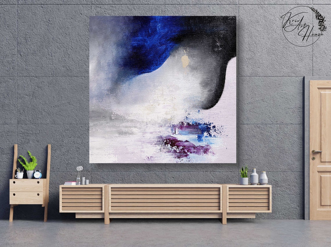 Midnight Blue White Mist Abstract Moody Palette Art Wall Poster - Image 3