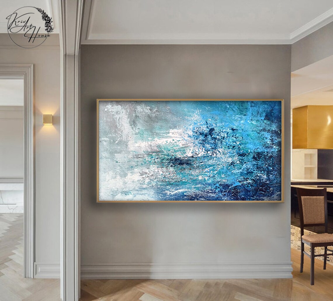 Blue And Grey Abstract Painting, Modern Wall Art Print - Image 4