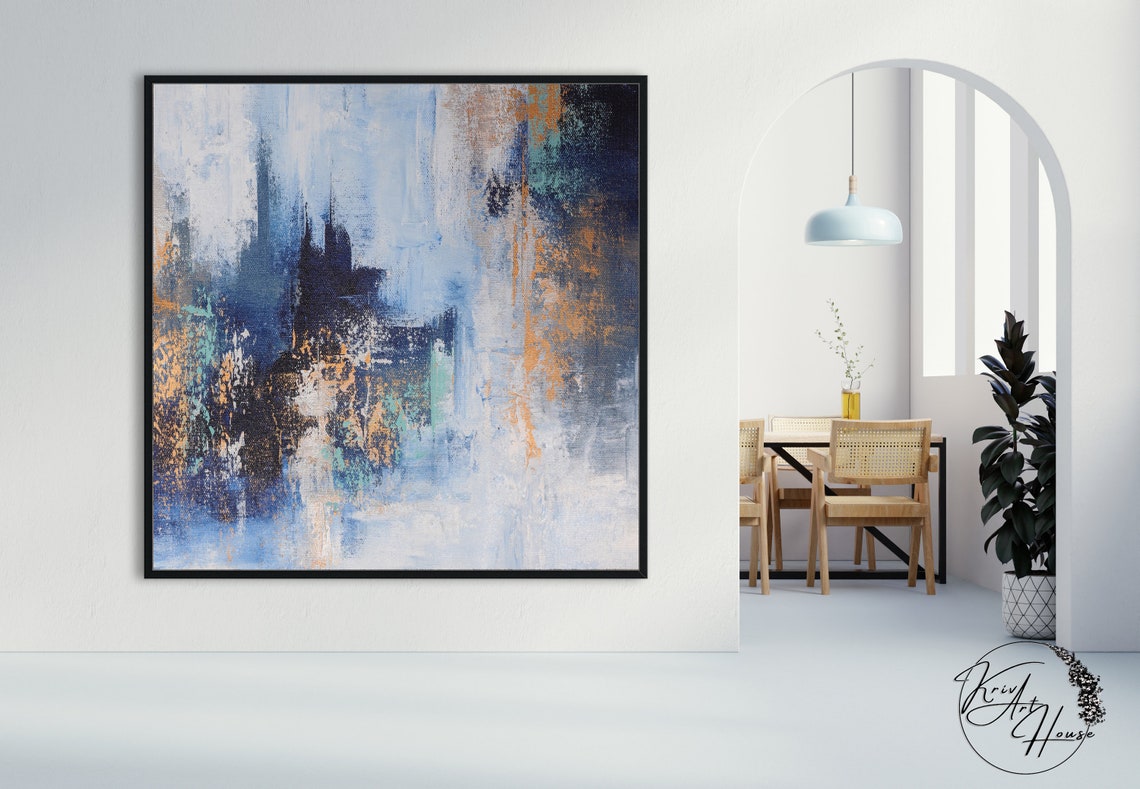 Light Blue White Orange Airy Textured Abstract Vertical Poster - Image 3
