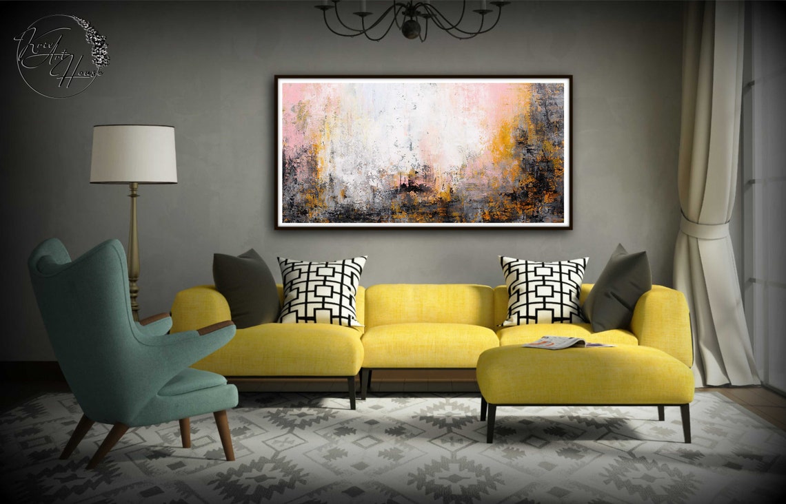 Soft Blush Pink Grey Gold Distressed Neutral Abstract Wall Art - Image 2