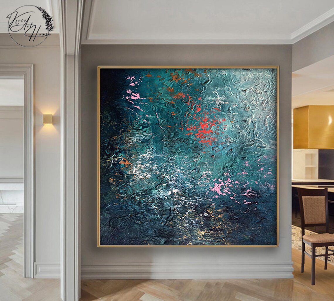 Blue Acrylic Abstract Painting, Oversized Art Print - Image 4