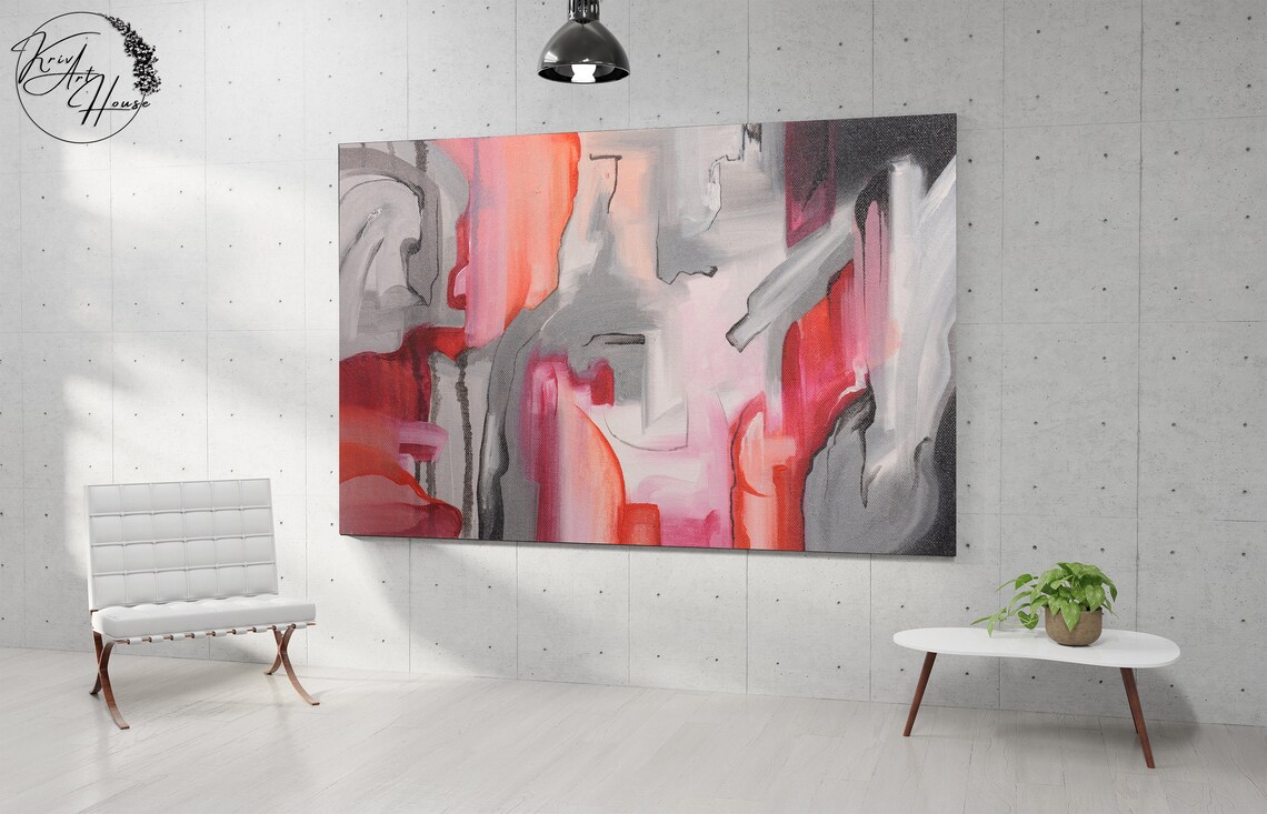 Orange and Grey Abstract Painting, Wall Art Print - Image 2