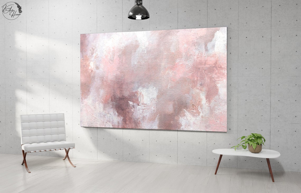 Blush Pink Cloud Soft Textured Abstract Painting Calm Wall Poster - Image 4