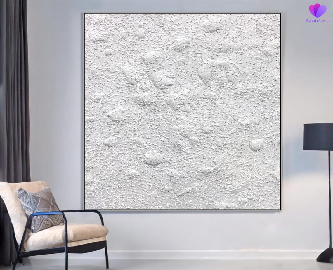 All White Bumpy Plaster Textured Abstract Modern Minimalist Poster - Image 4