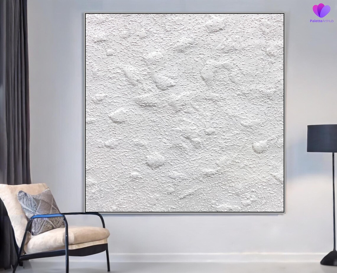 White Textured Wall Art Minimalist White Painting Large Wall Art Modern 3d Texture Artwork For Home Decor - Image 4