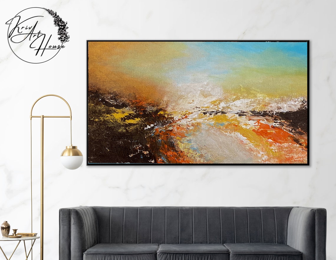 Orange Blue Sky Fiery Earth Abstract Painting Warm Modern Wall Poster - Image 4