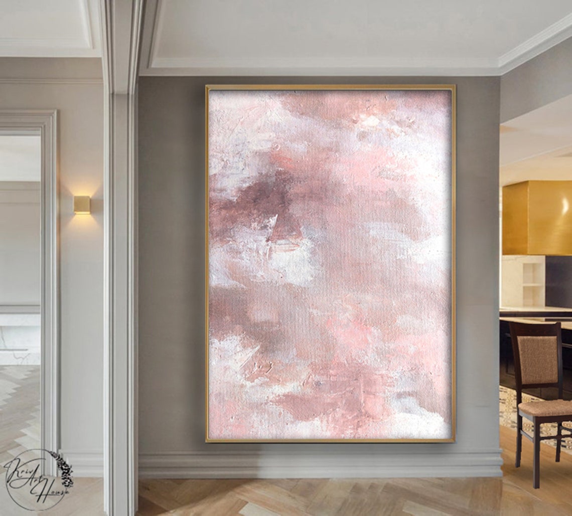 Blush Pink Cloud Soft Textured Abstract Painting Calm Wall Poster - Image 3