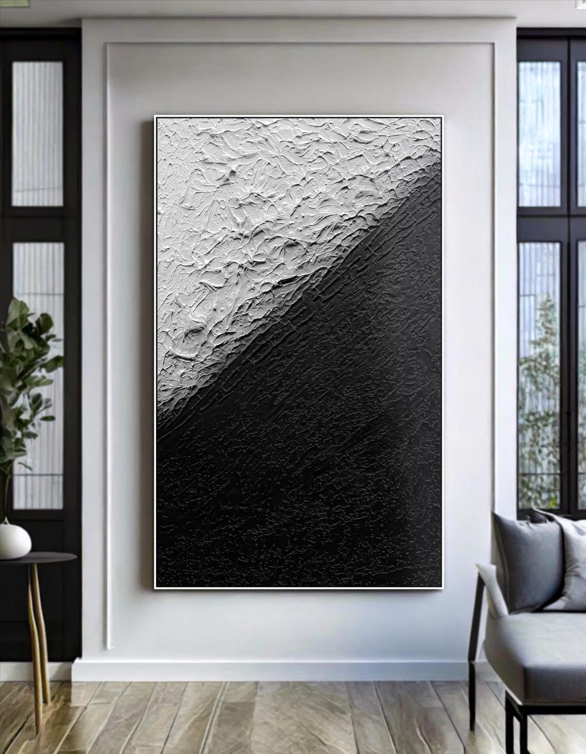 Bold Graphic Black White Diagonal Split Textured Abstract Poster - Image 4