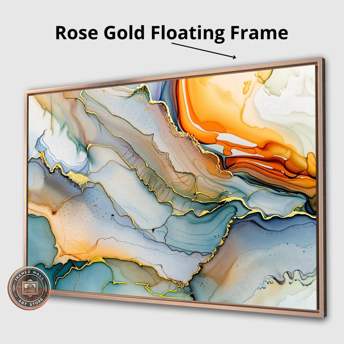 Abstract Teal Orange Gold Marble Fluid Ink Luxury Wall Poster - Image 3