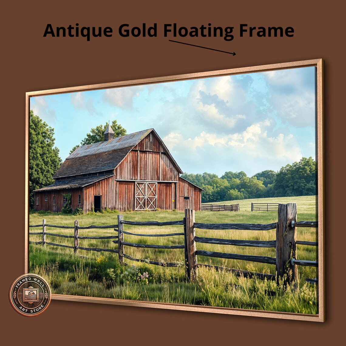 Rustic Farm Behind Fence, Panoramic Landscape Art Print - Image 4